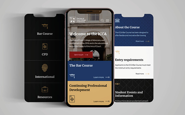 ICCA website shown on mobile screens