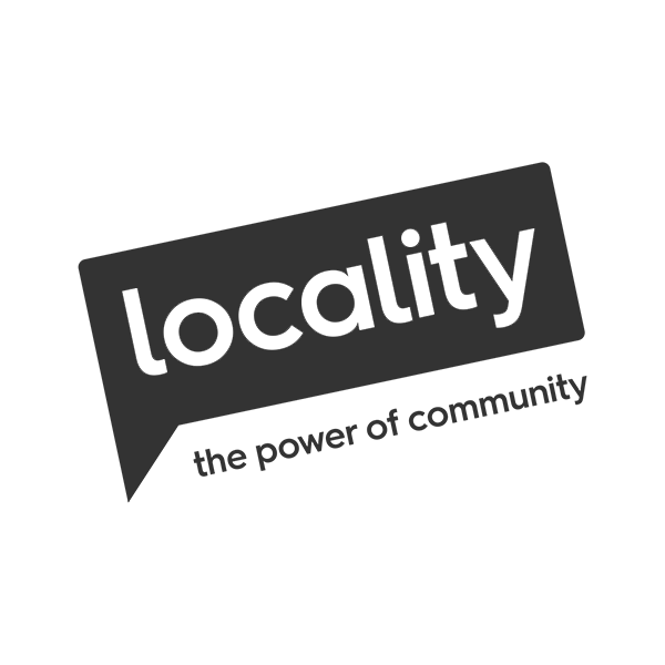 Locality logo in grey with strapline beneath "The power of community"