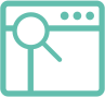 Website monitoring icon shows magnifying glass hovering over a web page