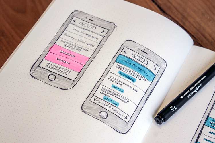 Low fidelity sketches showing proposed mobile user interface