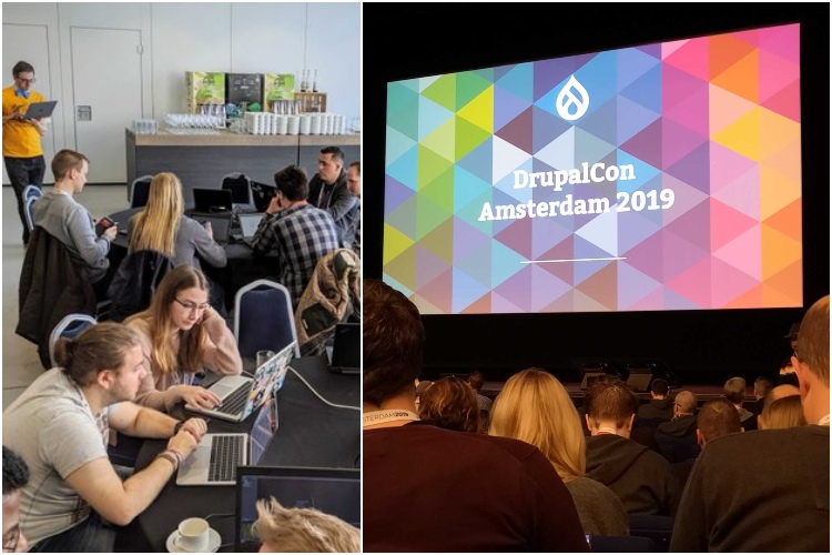 Eli and Joelle, senior developers at IE Digital, taking part in the DrupalCon contribution day. Amsterday, October 2019.