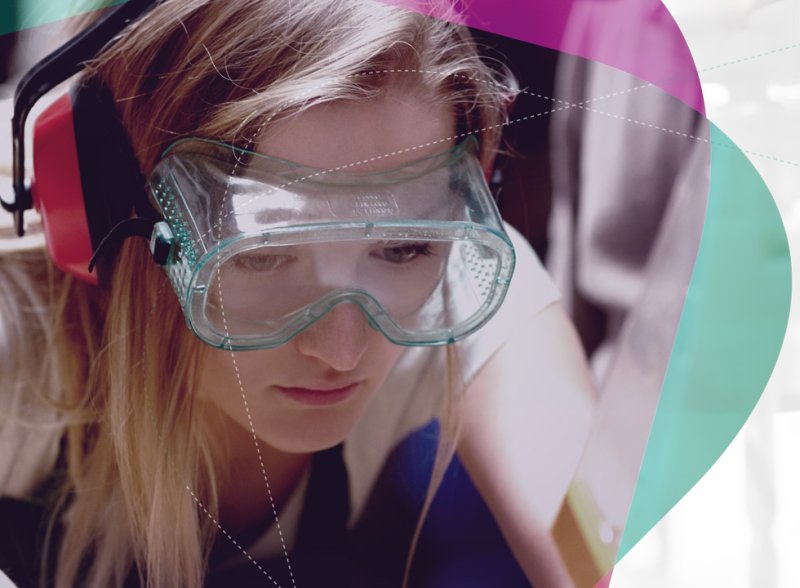 Career Ready charity brand imagery showing a young apprentice in safety goggles 