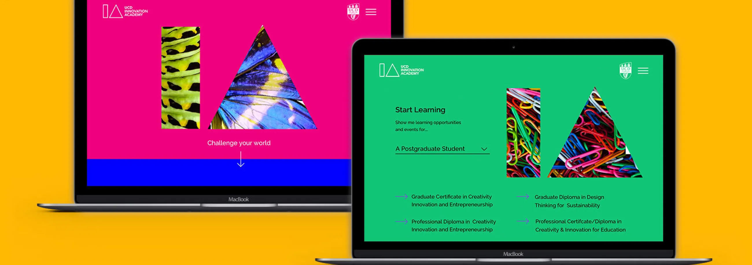UCD Innovation Academy website shown on laptop screens