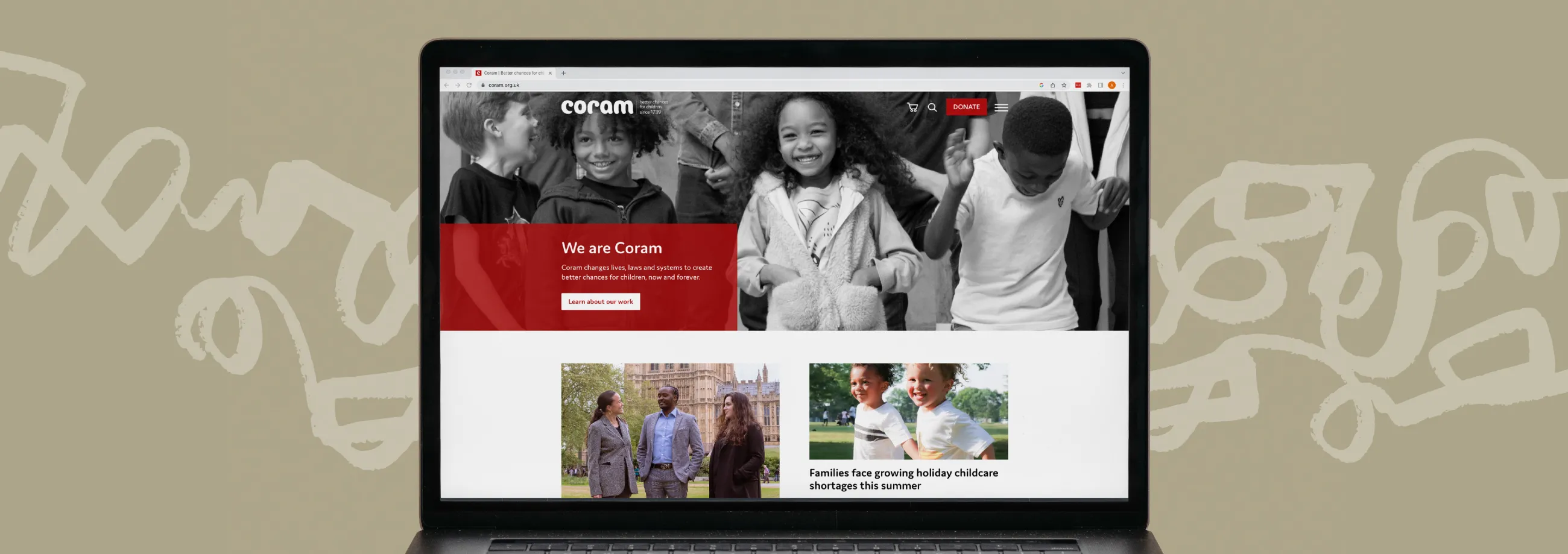 Coram website shown on a laptop