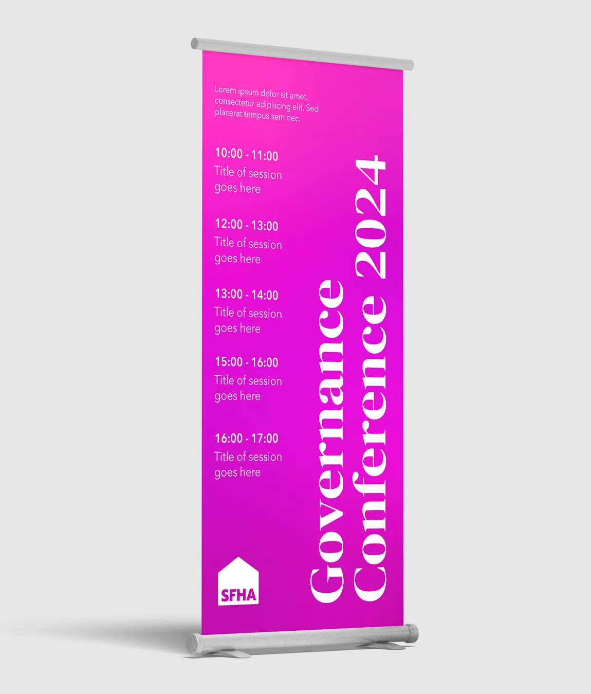 SFHA event branding, example of pull up banner